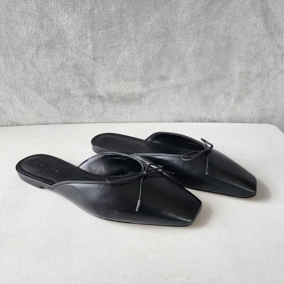 Everlane Ballet Mule Flats Womens Size 9 Leather Black Square Toe Shoes Bow NIB - Picture 6 of 13